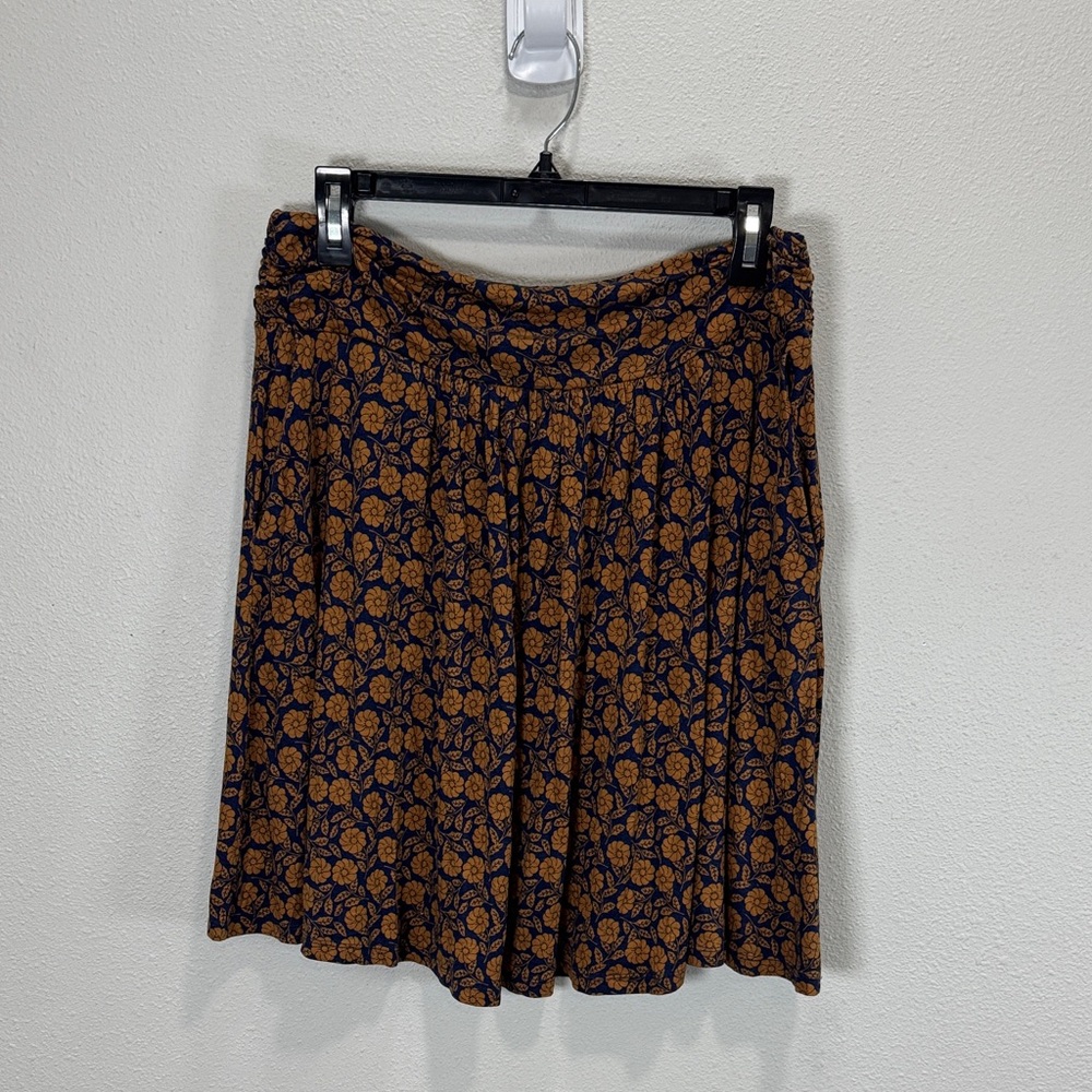 Boden Navy Skater Skirt with Mustard Floral Print RO154